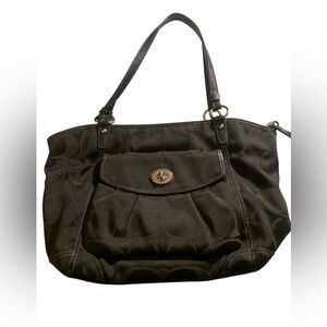 Coach Black Signature Jacquard Leah Tote Shoulder Handbag F13139,Good Condition